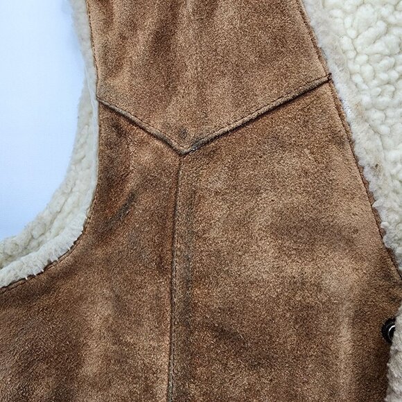 Vintage Genuine Suede Leather Sherling Western Vest Mens Rodeo Mens Medium - Picture 10 of 15